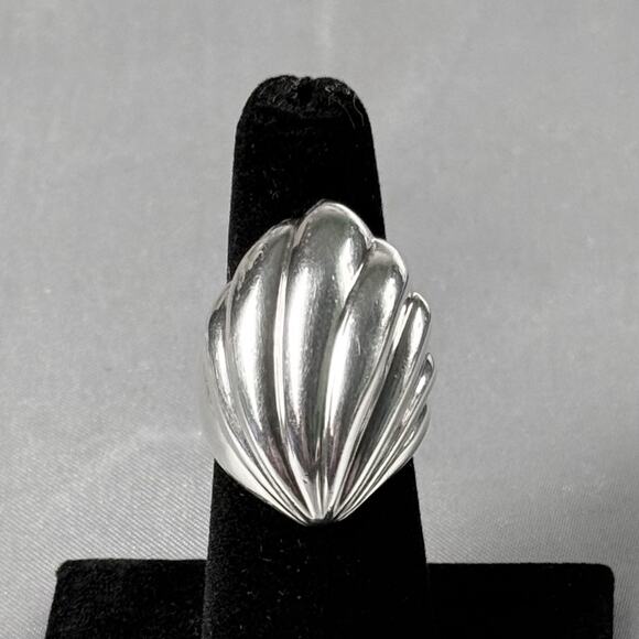 Vintage Taxco Mexico 925 Sterling Silver Ribbed Dome Shell Ring Size 5 TV-47 - Picture 2 of 13